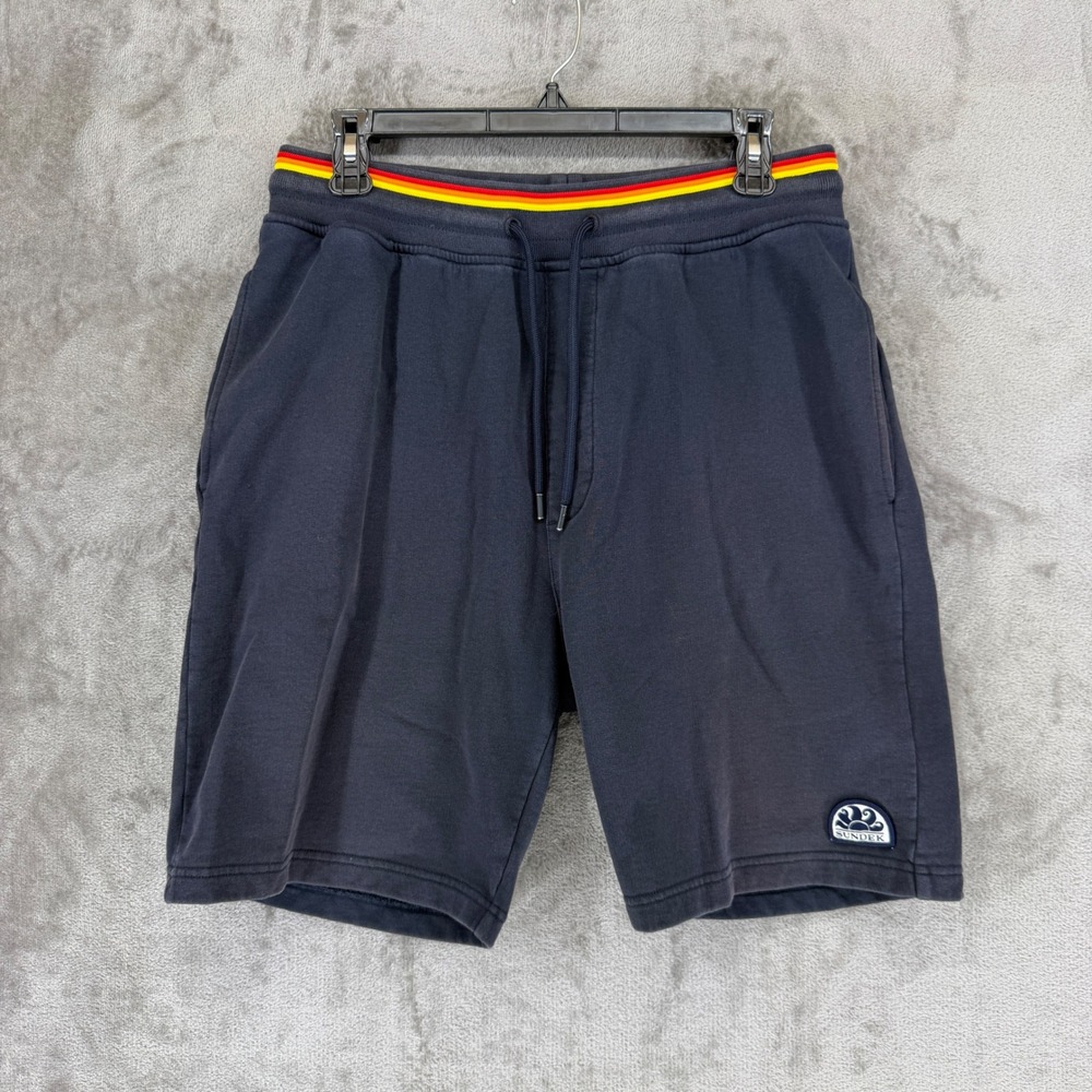 Sundek Mens Navy Blue Striped Waistband Cotton Sweat Shorts M174WKF4300‎ Size M